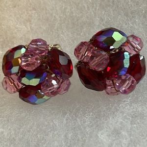 Red and pink Crystal Aurora clip on earrings.